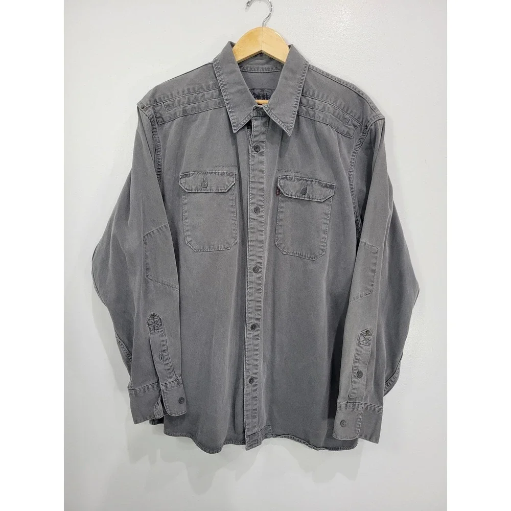 Levis Mens XL Gray Long Sleeve Button Down Work Utility Shirt Cotton Heavyweight